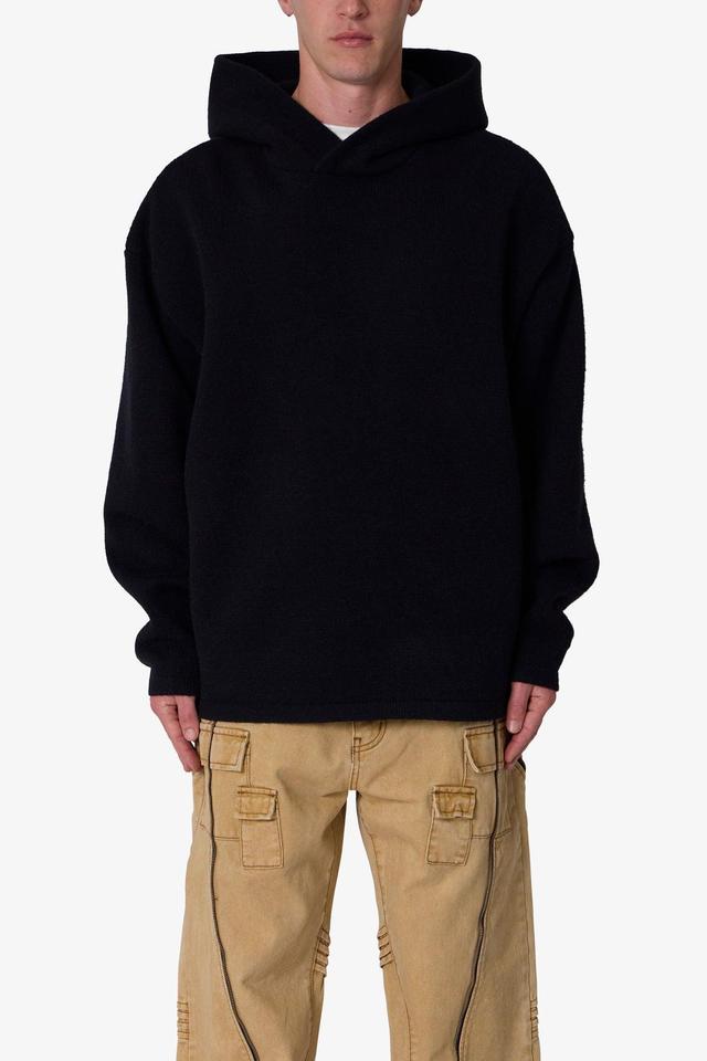 Tonal Grain Knitted Hoodie - Black Product Image