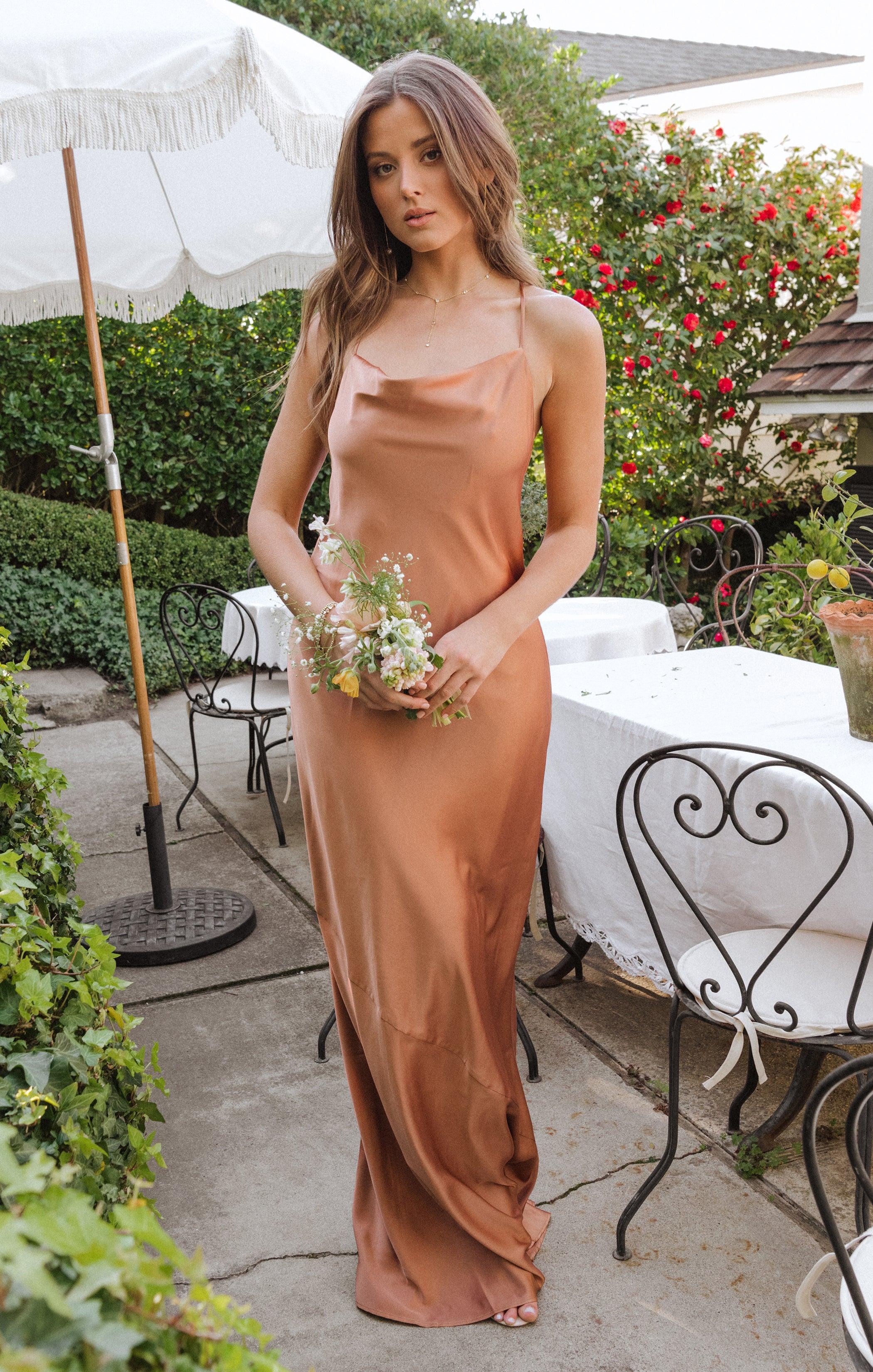 Tuscany Maxi Slip Dress ~ Copper Luxe Satin Product Image