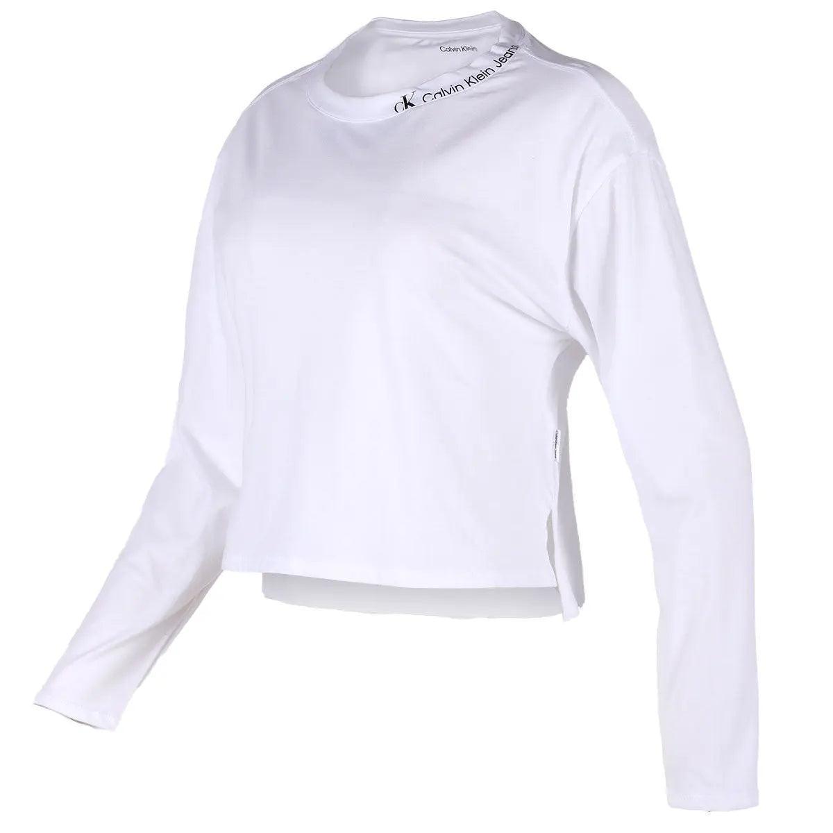 Calvin Klein Women's Sliced CKJ Logo Long Sleeve Crew Neck High Low Hem Tee Female Product Image