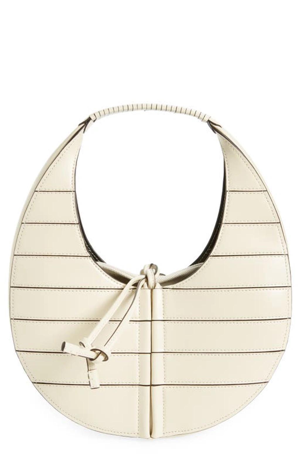 STAUD Slatted Moon Leather Shoulder Bag In Cream Product Image