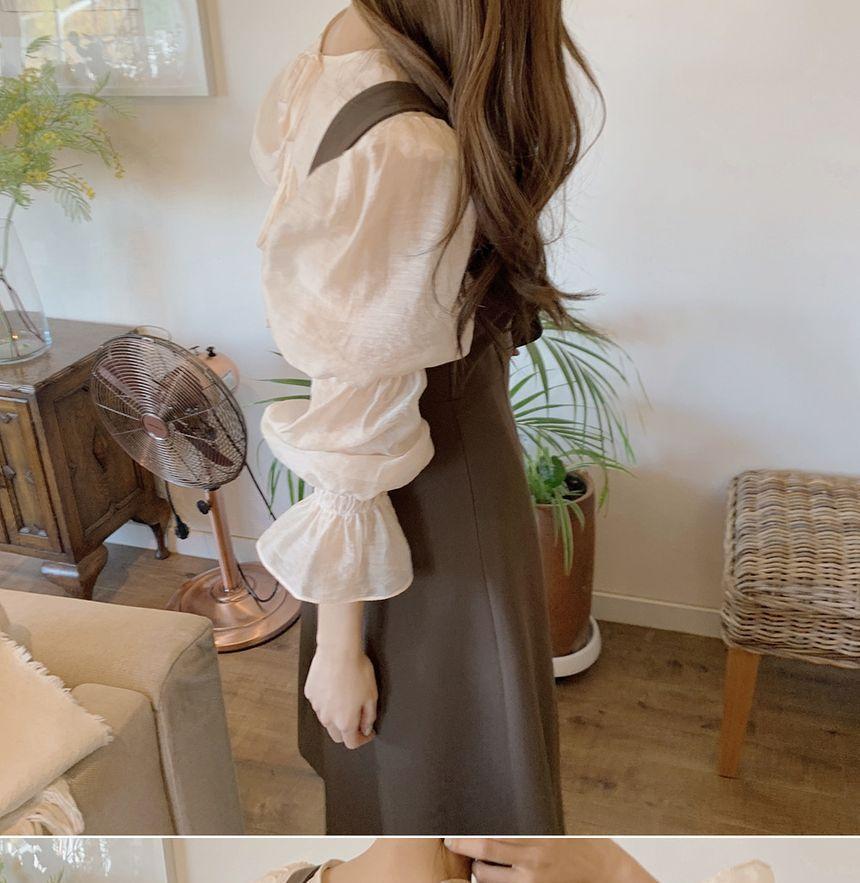 Puff-Sleeve Blouse / Midi A-Line Overall Dress Product Image