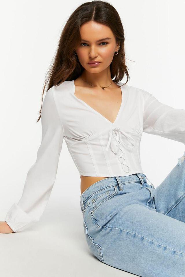 Lace-Up Seamed Crop Top | Forever 21 Product Image