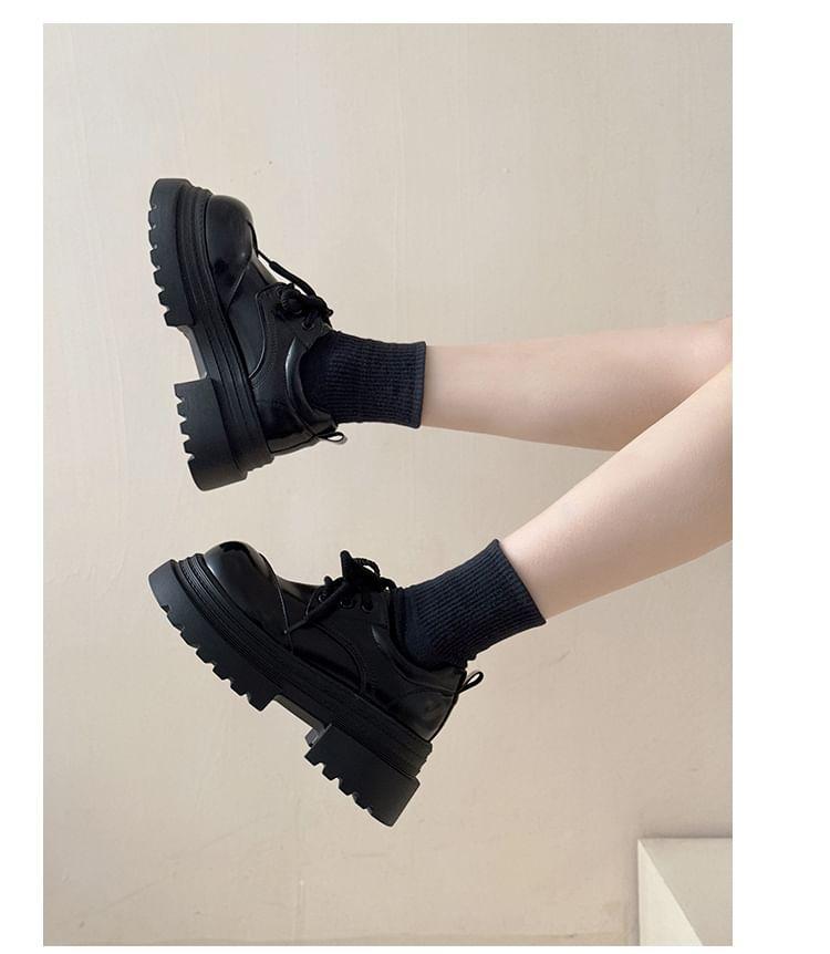 Platform Lace-Up Faux Leather Shoes Product Image