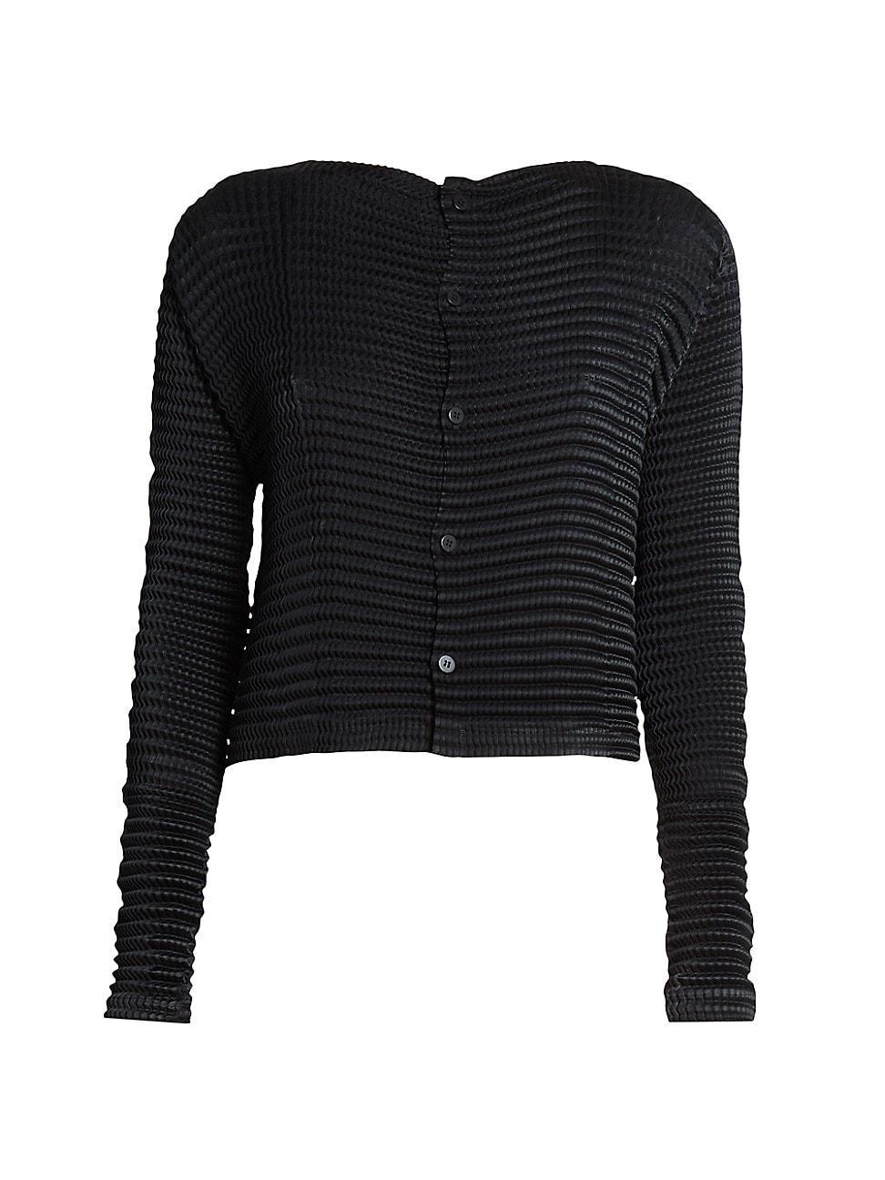 Womens Suede Like Pleats Crewneck Cardigan Product Image