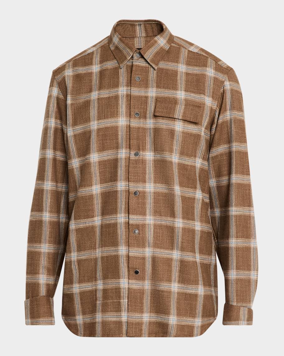 Men's Windowpane Check Casual Button-Down Shirt Product Image