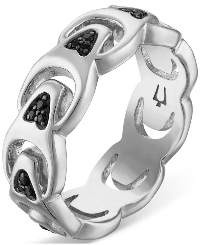 Bulova Mens Black Diamond Chain Link Motif Ring (1/5 ct. t.w.) in Sterling Silver-Plate Product Image