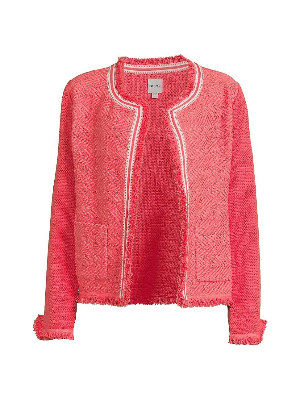 NIC+ZOE Ribbon Trim Fringe Mix Knit Jacket Product Image