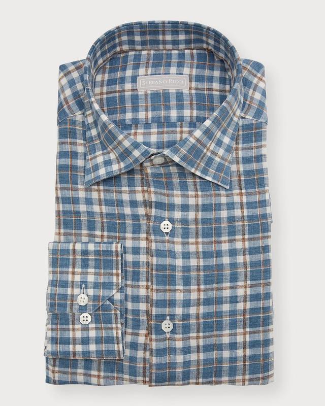 Mens Multi-Check Linen Sport Shirt Product Image