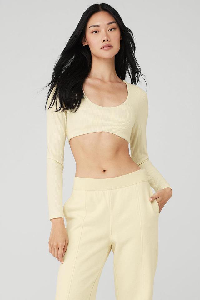 Ribbed Defined Long Sleeve Bra - French Vanilla Product Image