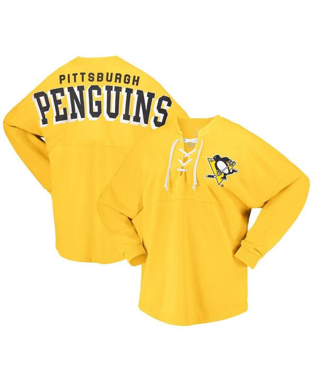 Womens Fanatics Branded Pittsburgh Penguins Spirit Lace-Up V-Neck Long Sleeve Jersey T-Shirt Product Image