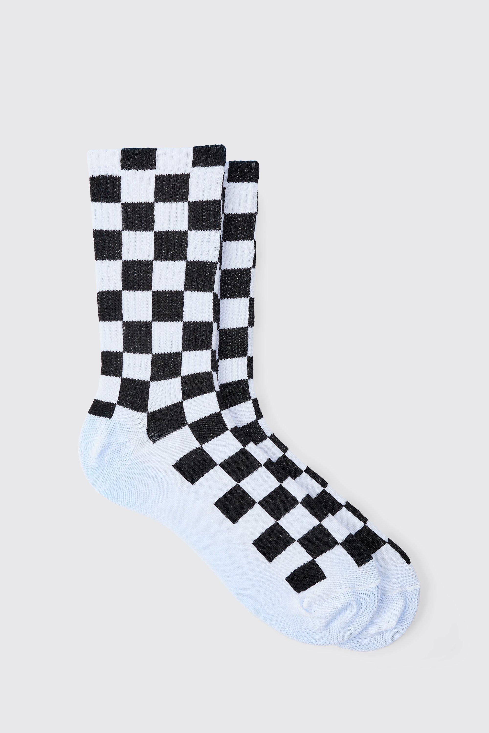 Jacquard Checkerboard Socks In Black | boohooMAN USA Product Image