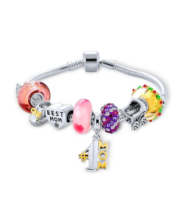 Bling Jewelry #1 Mom Wife Family Cheerleader Grandma Love Themed Starter Beads Multi Charm Bracelet For Women .925 Silver Snake Chain European Barrel Product Image