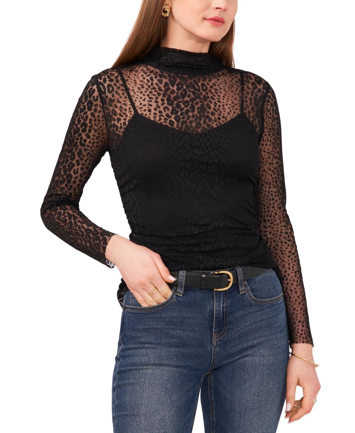 Vince Camuto Womens Mesh Mock Neck Long-Sleeve Top Product Image