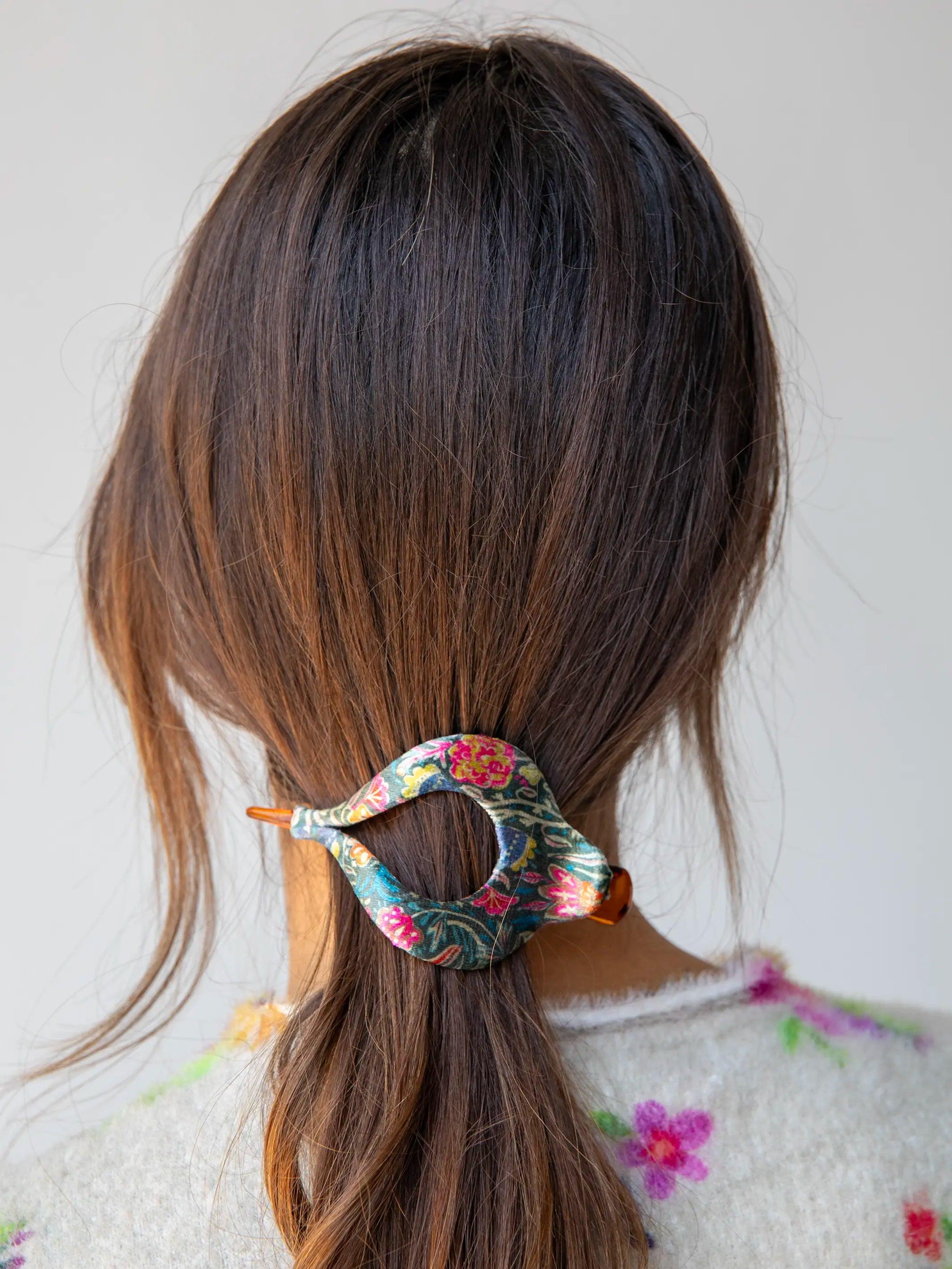 Boho Clip - Velvet Green Lined Floral Product Image