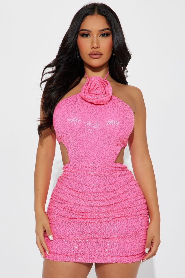 Daisy Sequin Mini Dress - Hot Pink Product Image