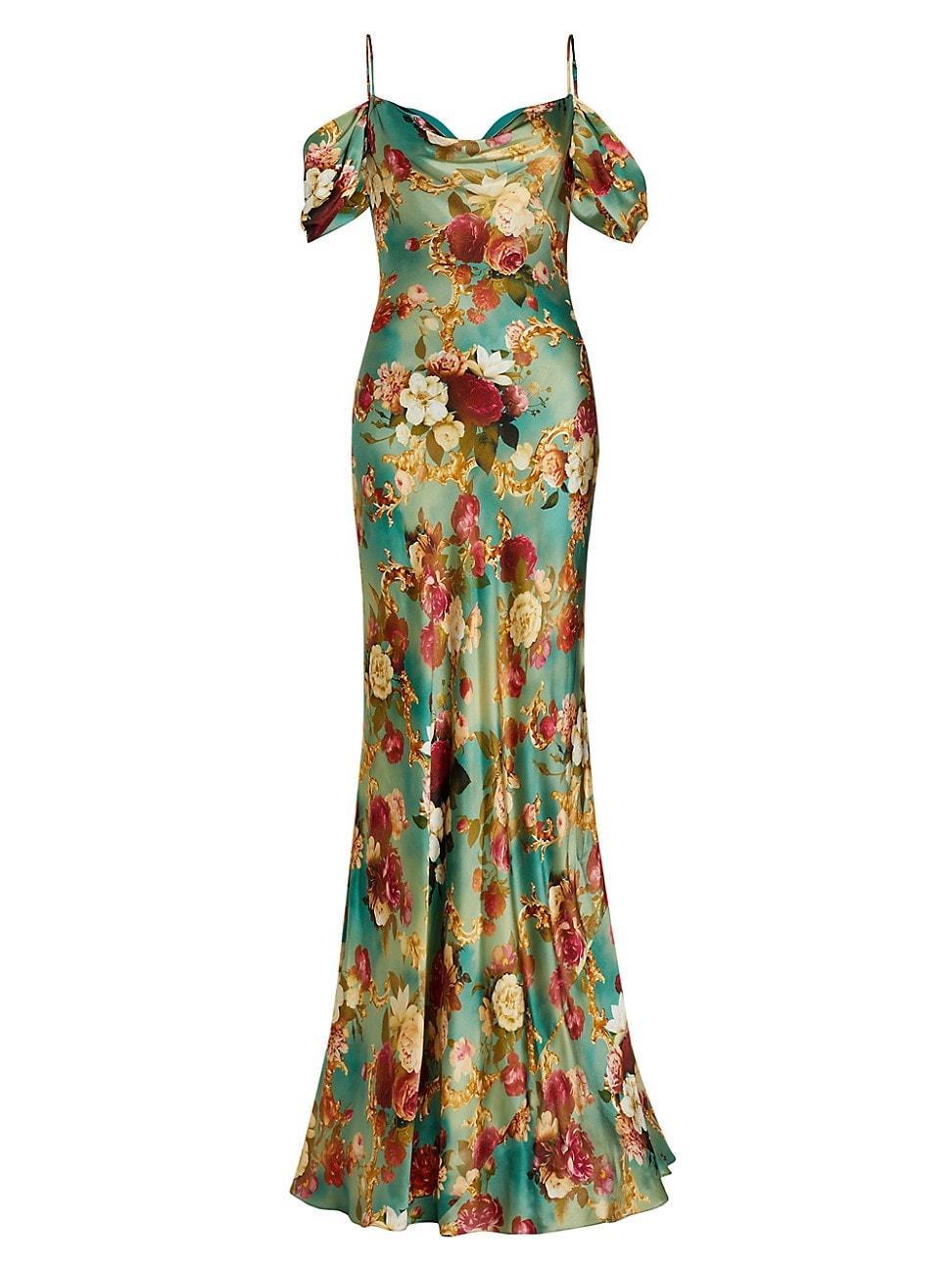 Womens Kenna Floral Silk Off-the-Shoulder Gown product image