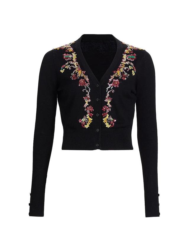 Womens Floral Beaded Silk-Blend Cardigan Product Image