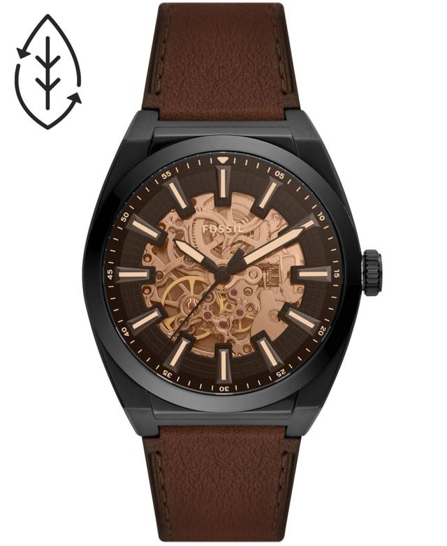 Fossil Mens Everett Automatic Dark Brown Eco Leather Strap Watch Product Image