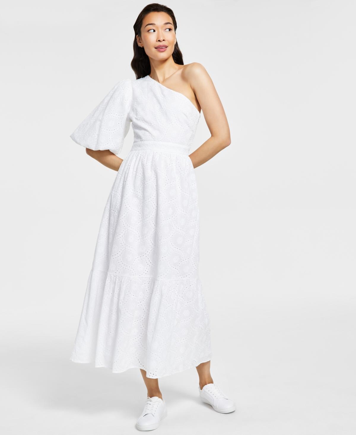 Rachel Rachel Roy Womens Cotton Eyelet One-Shoulder Maxi Dress Product Image