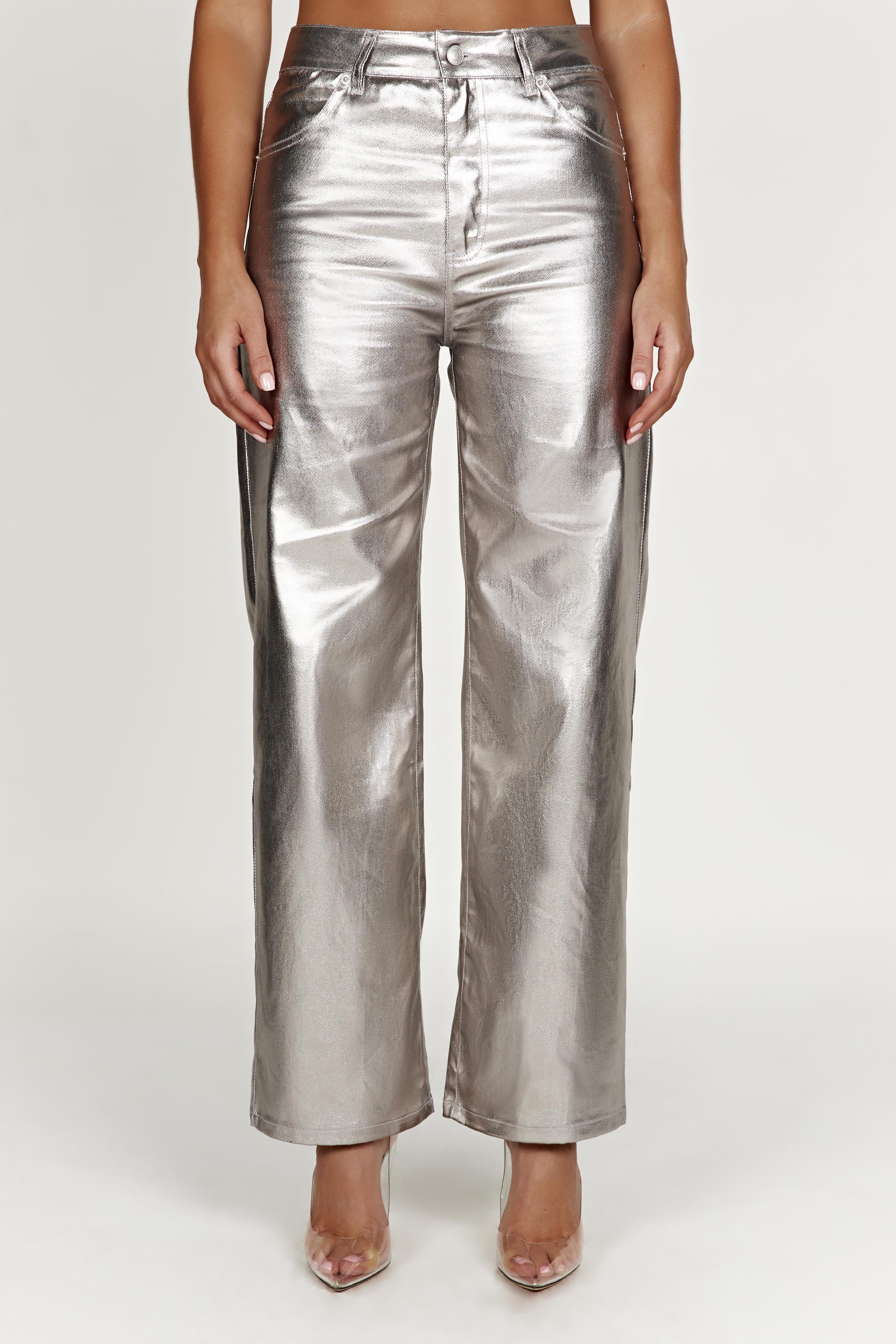 Minnie Metallic Straight Jean - Silver Product Image