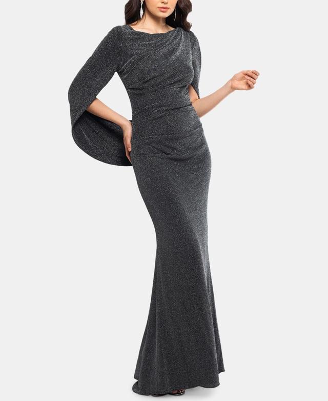 Betsy & Adam Metallic Drape Back Trumpet Gown Product Image