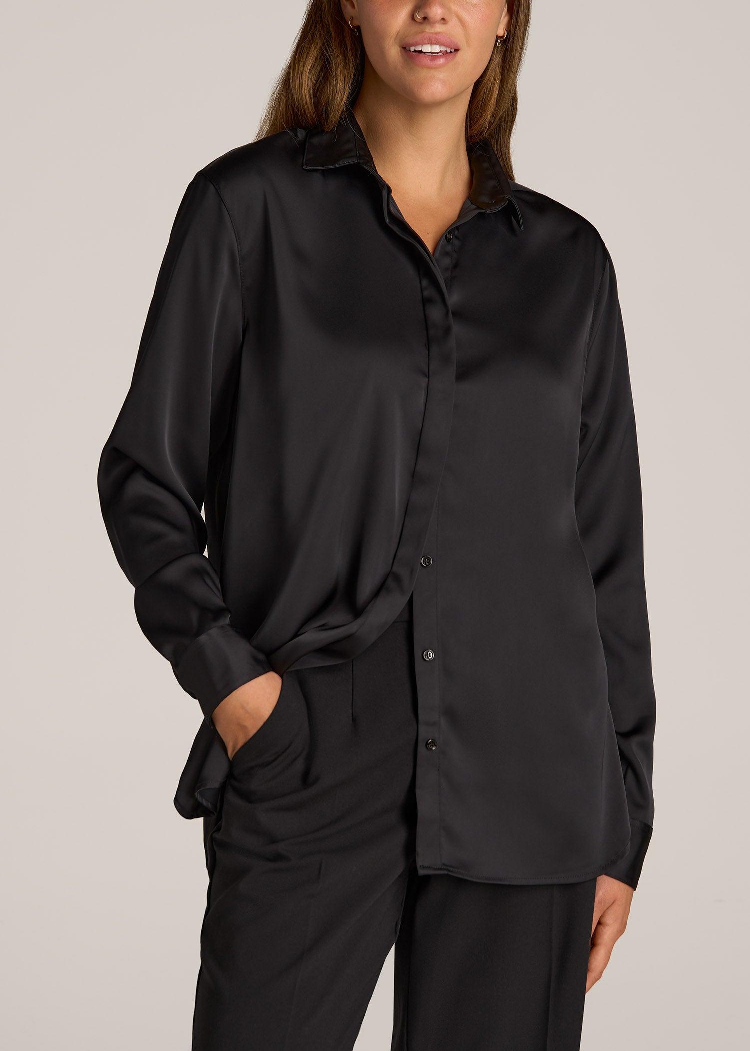 Relaxed Button Up Tall Women's Blouse in Black Female product image