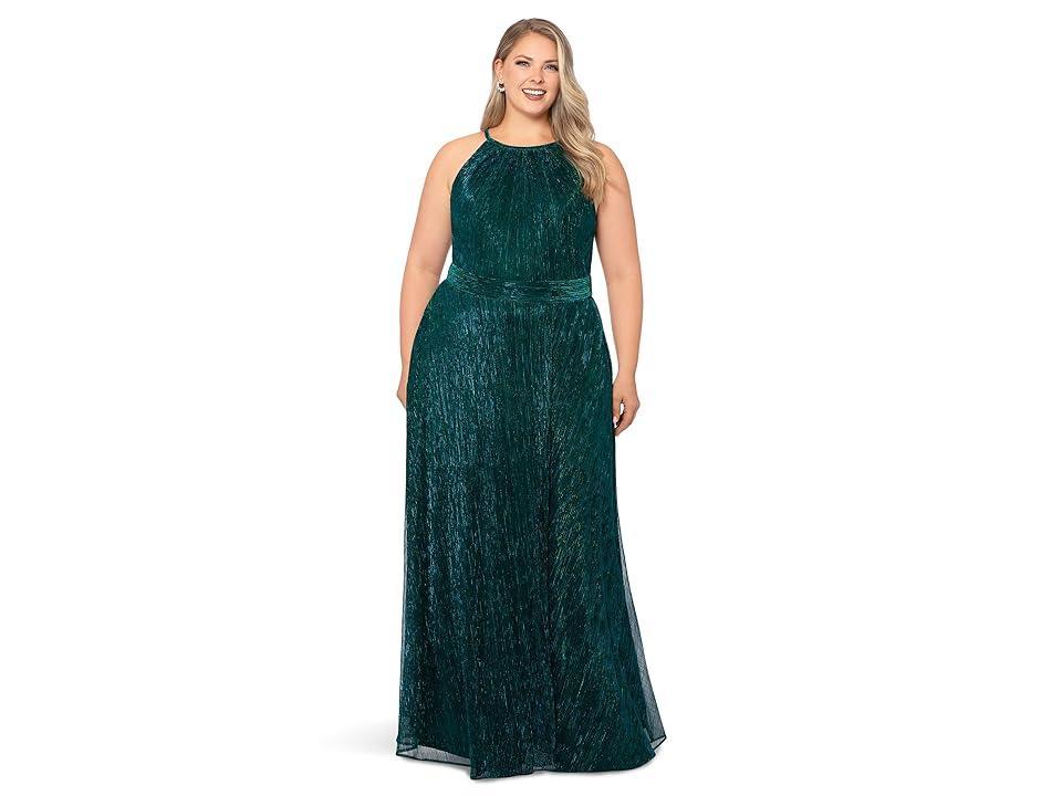 Betsy & Adam Metallic Crinkle A-Line Gown Product Image