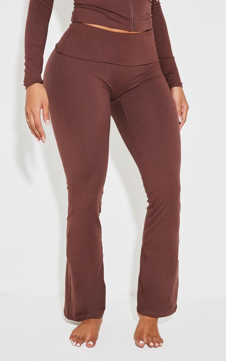 Shape Brown Stretch Sculpted Foldover Waist Flare Pants Product Image