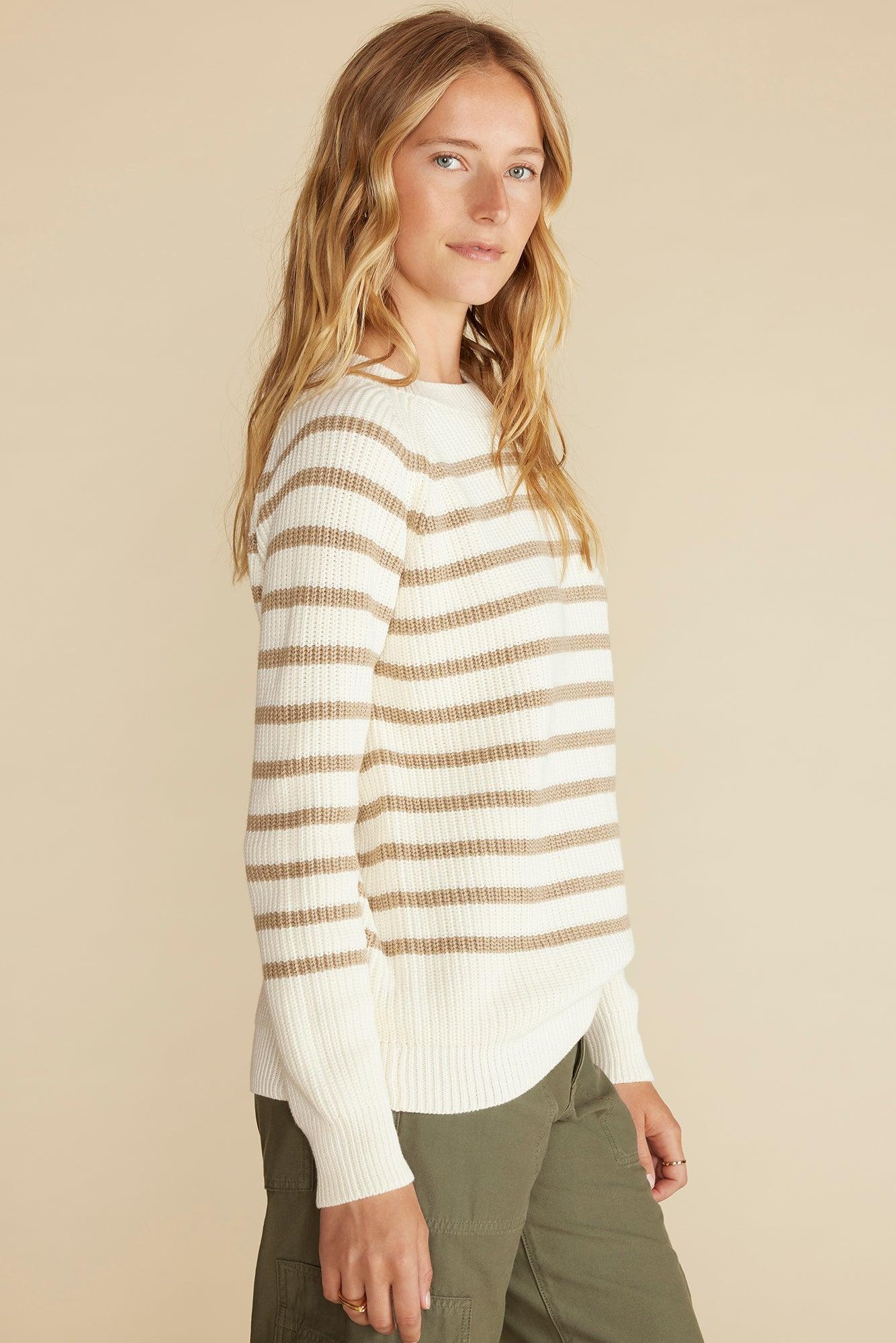 Layla Organic Cotton Sweater - Ivory and Tan Stripe Product Image