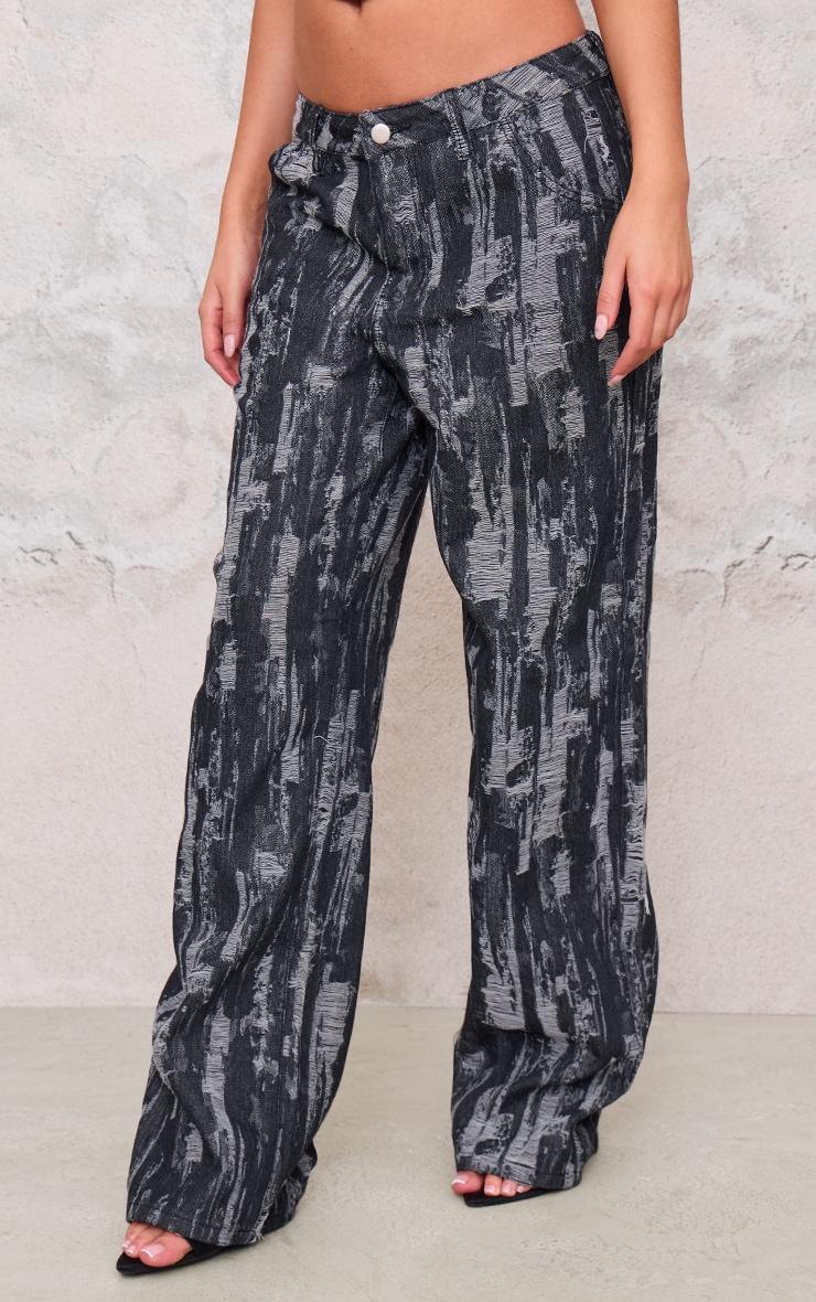 Black Jacquard Style Wide Leg Jeans Product Image