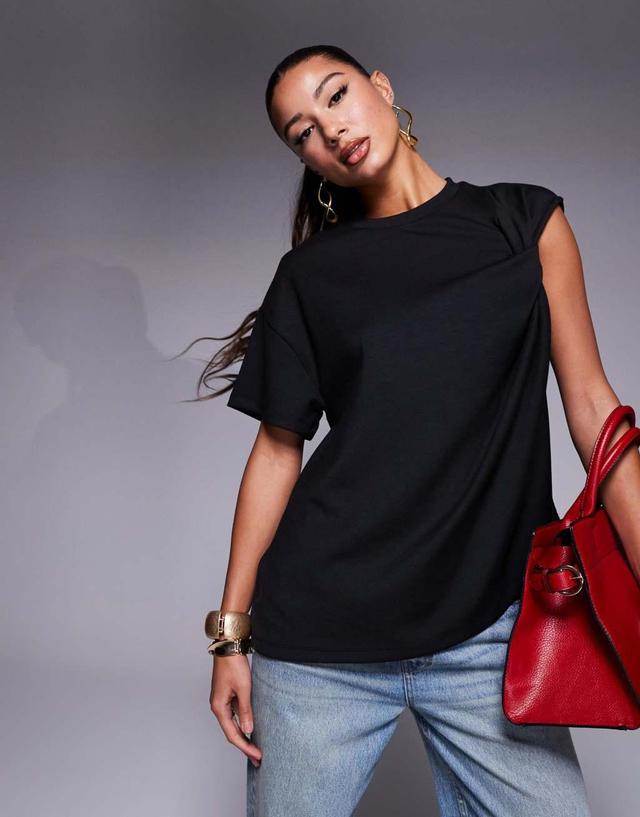 ASOS DESIGN scuba twist shoulder tee in black Product Image