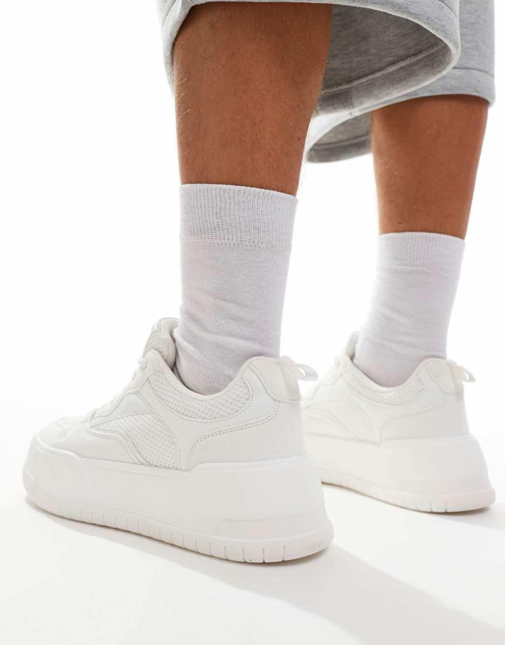 ASOS DESIGN lace up sneakers in white with chunky sole Product Image