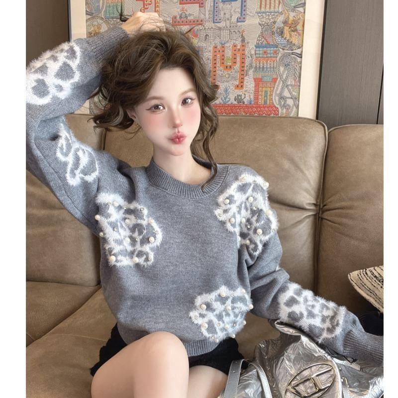 Crewneck Floral Jacquard Sweater Product Image