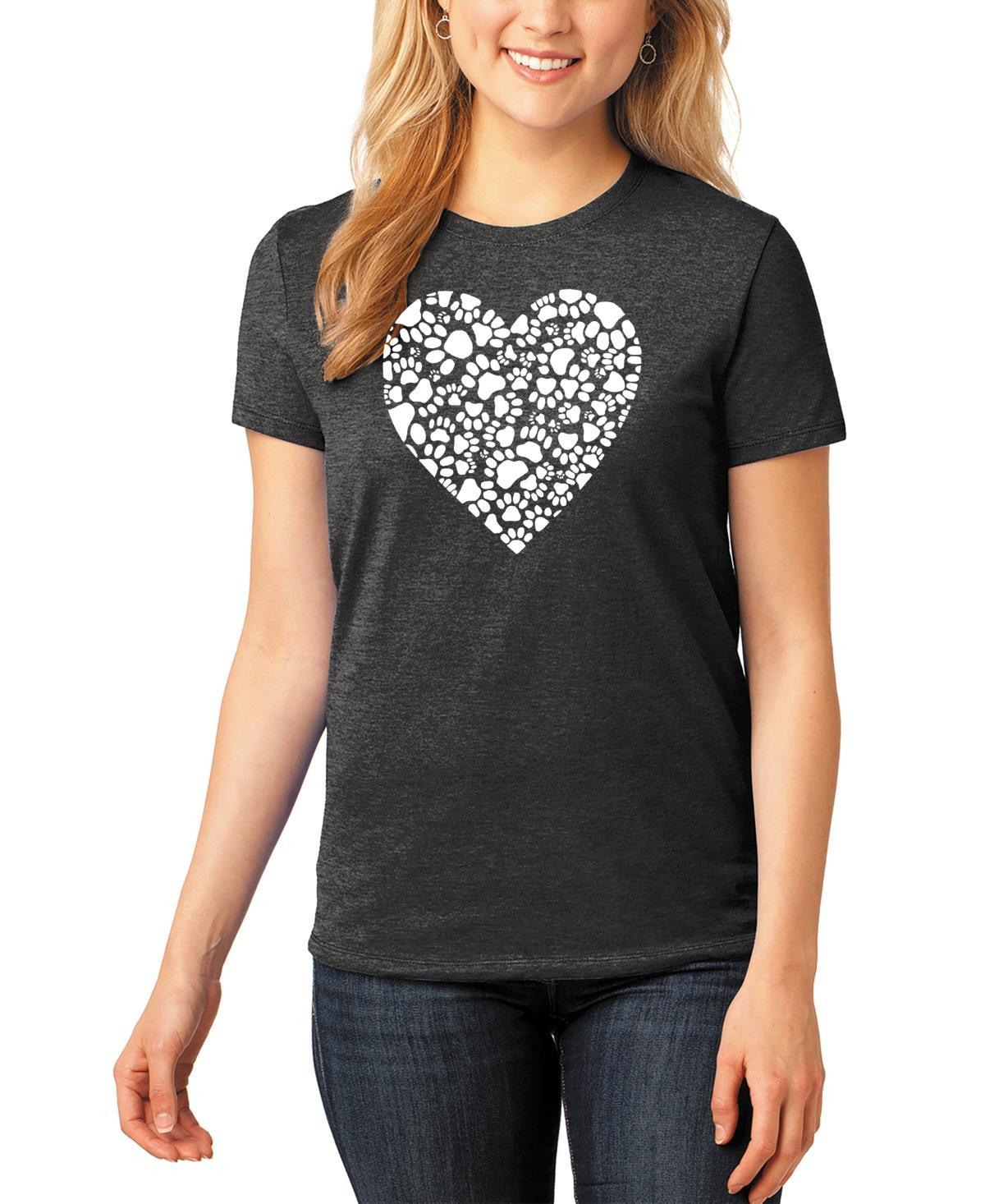 Womens Premium Blend Word Art Paw Prints Heart T-Shirt Product Image