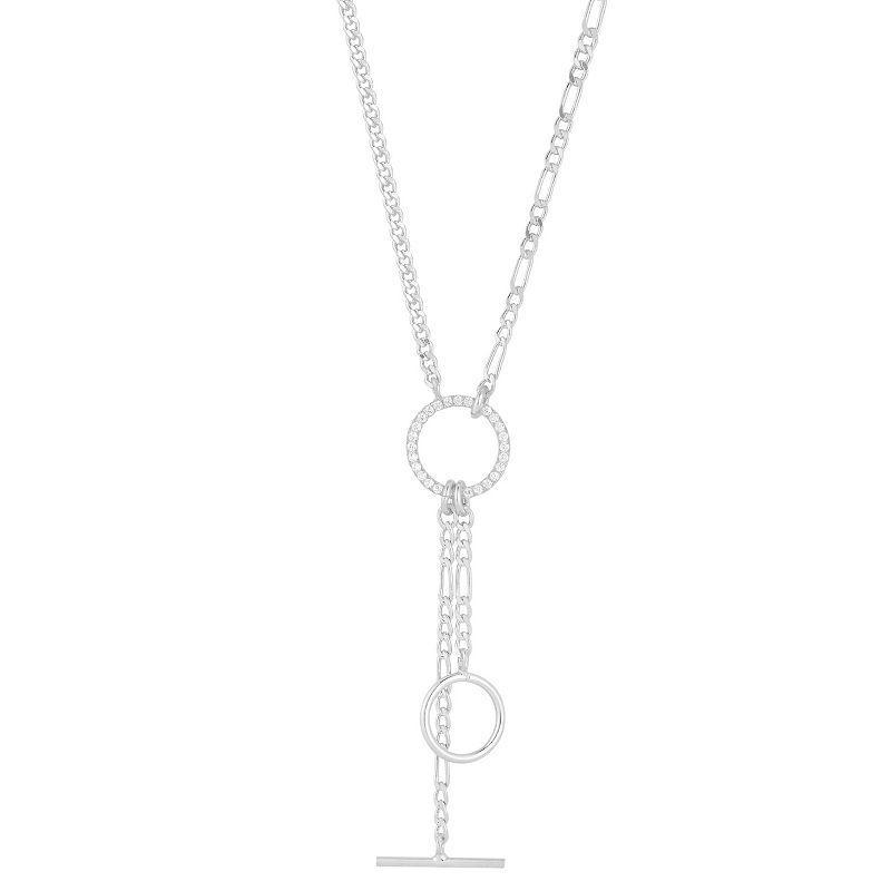 Sunkissed Sterling Cubic Zirconia Curb & Figaro Chain Lariat Necklace, Womens Silver Tone Product Image