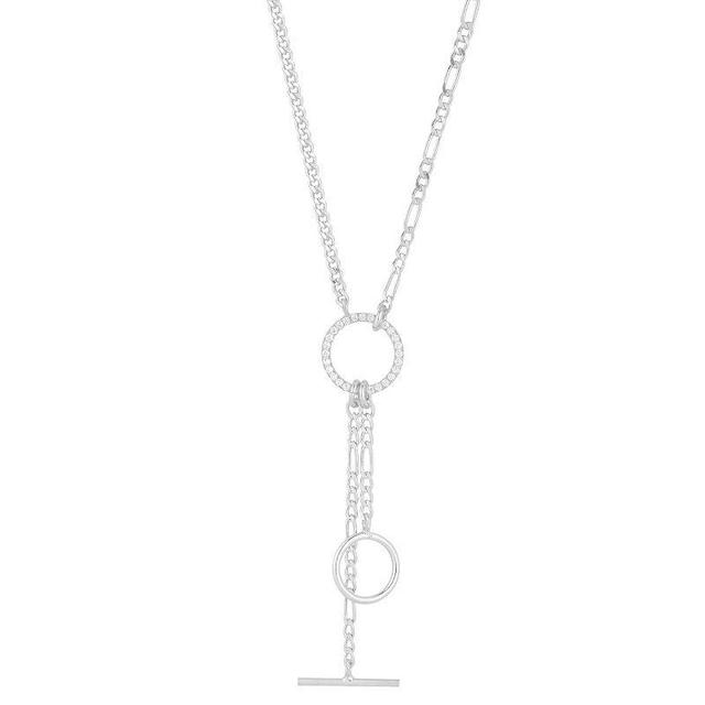 Sunkissed Sterling Cubic Zirconia Curb & Figaro Chain Lariat Necklace, Womens Silver Tone Product Image