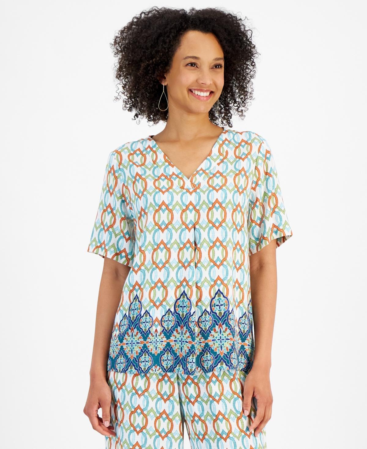 Women's Printed V-Neck Short-Sleeve Top, Created for Macy's  Product Image