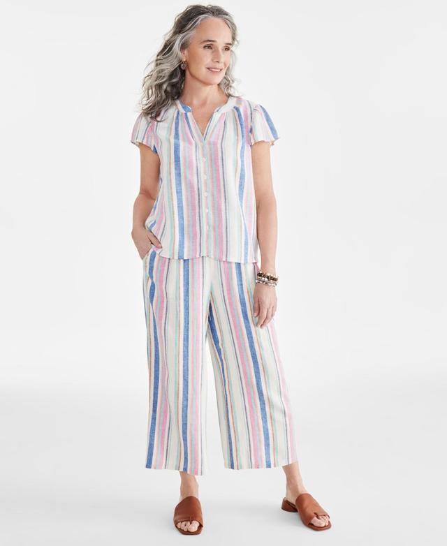 Style Co Womens Sandy Stripe Flutter Sleeve Top Cropped Drawstring Pants Created For Macys Product Image