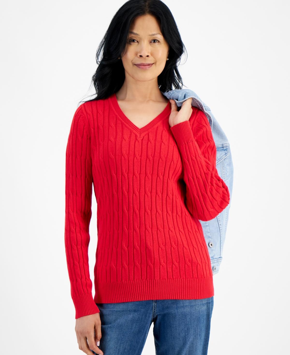 Style & Co Womens Cotton Cable-Knit V-Neck Sweater, Created for Macys product image