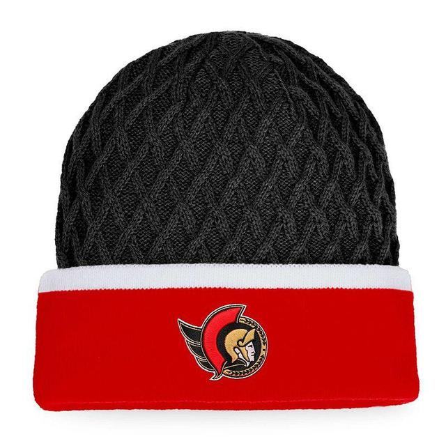 Mens Fanatics Branded Red/Black Ottawa Senators Iconic Striped Cuffed Knit Hat Product Image