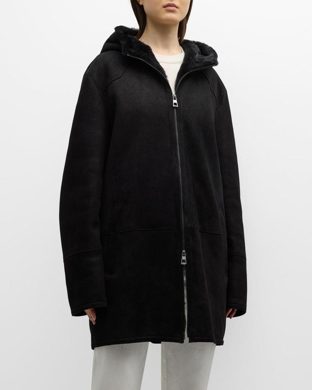 Mens Shearling Lamb Hooded Parka Jacket Product Image