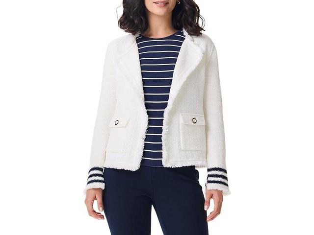 NIC+ZOE Petite Subtle Stripe Fringe Mix Knit Jacket (Cream ) Women's Jacket Product Image