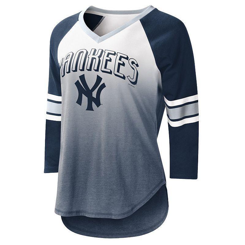 Womens G-III 4Her by Carl Banks White/Navy New York Yankees Lead-Off Raglan 3/4-Sleeve V-Neck T-Shirt Product Image