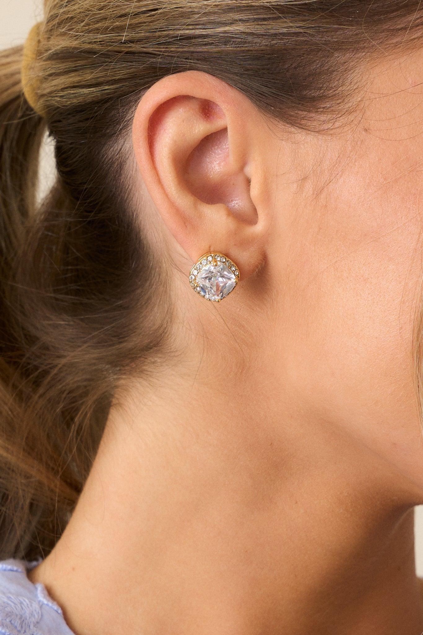 Stars In The Night Gold & Rhinestone Stud Earrings Product Image