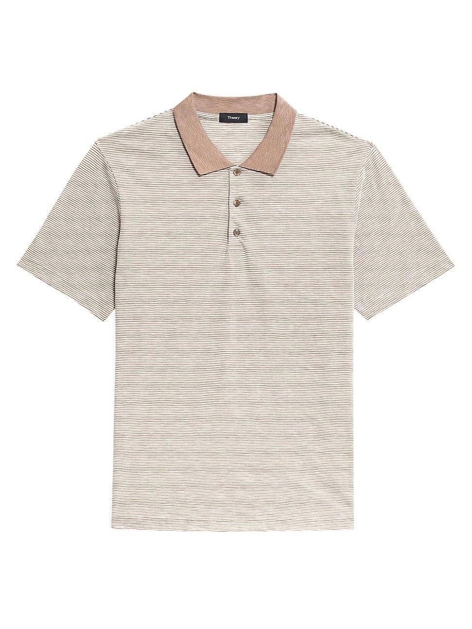 Theory Bron Stripe Polo in Cosmos (Fossil/Moon) Men's Short Sleeve Pullover Product Image