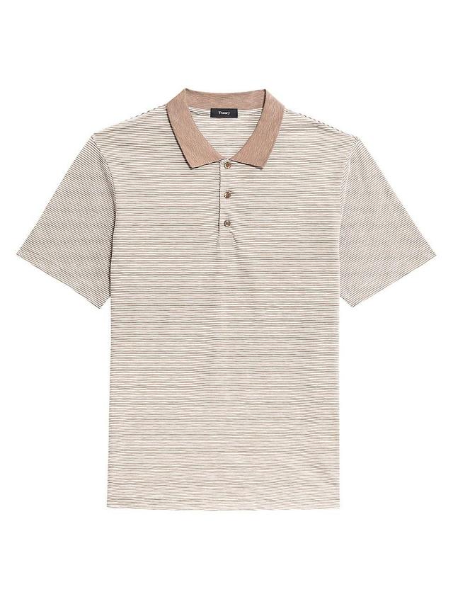 Theory Bron Stripe Polo in Cosmos (Fossil/Moon) Men's Short Sleeve Pullover Product Image