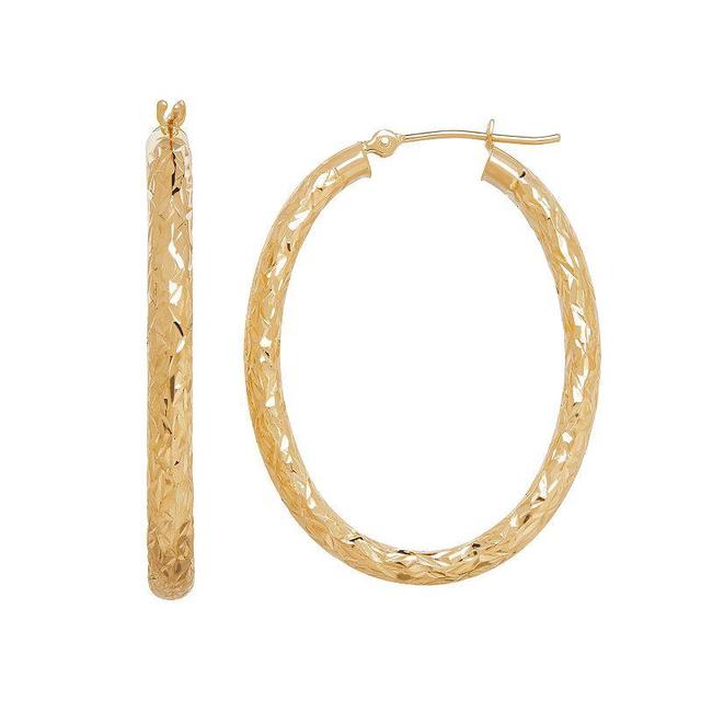 Everlasting Gold 14k Gold Textured Oval Hoop Earrings, Womens Product Image