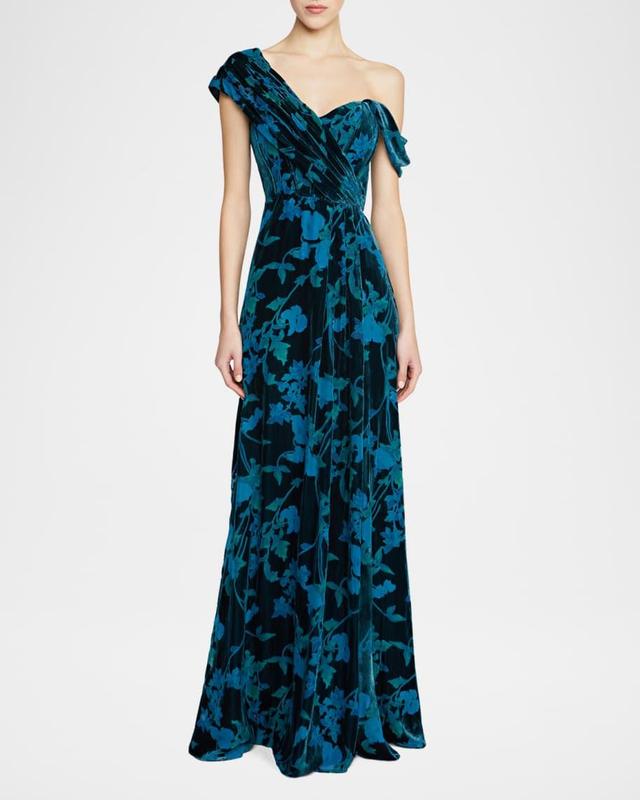 Priscilla One-Shoulder Velvet Jacquard Gown Product Image