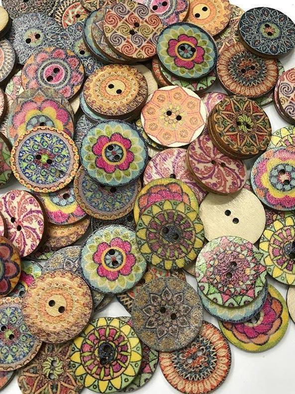 About 100Pcs Multi-Color Wooden Round Sewing Buttons For DIY Craft Decoration Product Image