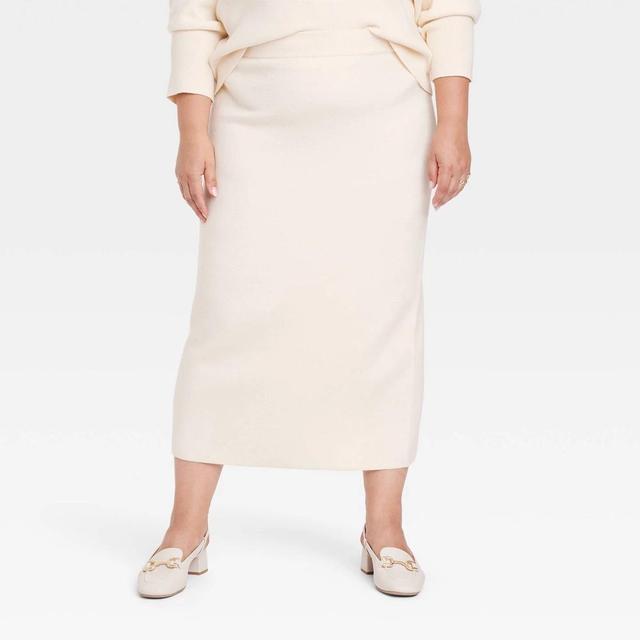 Womens Cozy Knit Midi Sweater Skirt - A New Day Cream 1X Product Image